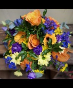 Orange & Blue Posy funerals Flowers